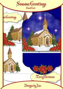 Christmas Church Scene 3D Easel Card with Decoupage
