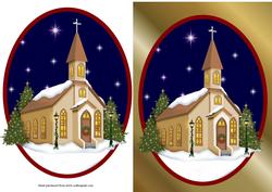 A Christmas Church Quick Card Front with Decoupage
