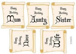 Five Female Word Plaque Birthday Toppers