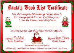 Santa's Good List Certificate