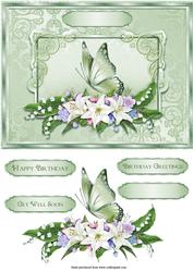 Green Butterfly and Florals Quick Card with Decoupage