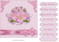 Pretty Pink Floral Square Quick Card with Decoupage