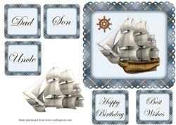 Sailing Ship Blue Decoupage Quick Card Front