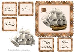 Sailing Ship Brown Decoupage Quick Card Front