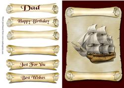 Ship on Scroll Decoupage Quick Card Front