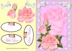 Pink Roses & Lace Decoupage Quick Card Front