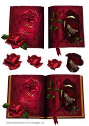 Red Rose Book Decoupage Quick Card Front