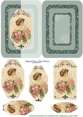 Roses Vintage Lady Foldback Card