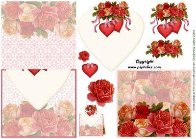 Heart Roses No Hole Over the Top Card with Insert