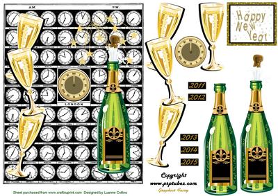 Vintage New Year Clocks Card Front