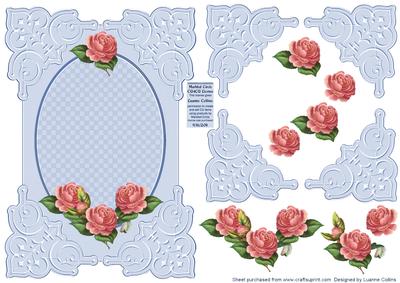 Embossed Blue Corners Rose Card Front