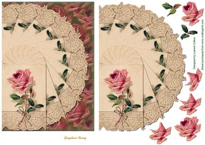 Vintage Lace Rose Fan Card Topper