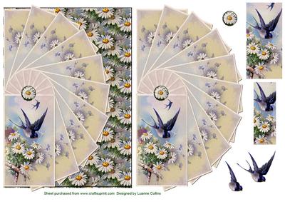 Blue Swallow Fan Card Topper