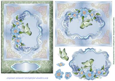 Blue Butterfly Bouquet Card Front