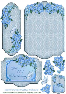 Floral Fancy Blue Bookmark Pocket Card Topper