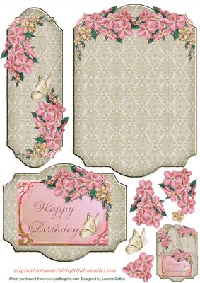 Floral Fancy Pink Bookmark Pocket Card Topper