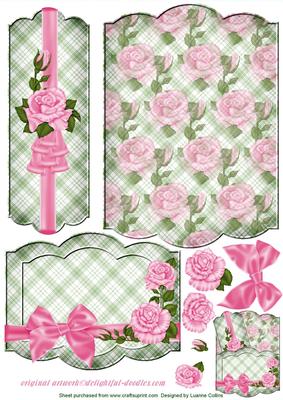 Rosy Pink Plaid Bookmark Pocket Card Topper