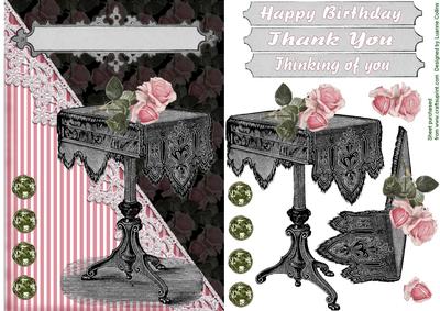 Vintage Table Pink Rose Card Topper