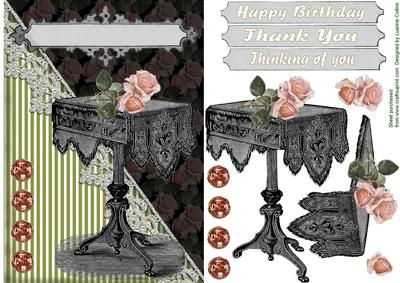Vintage Table Rose Green Card Topper