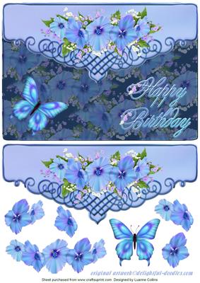 Blue Floral Scroll Card Topper