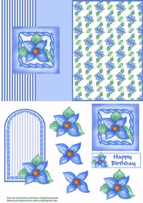 Blue Botanical Fold Back Card