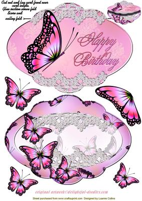 Delightful Pink Butterfly Shape Card