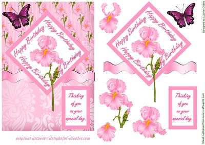 Pink Birthday Iris Card Topper