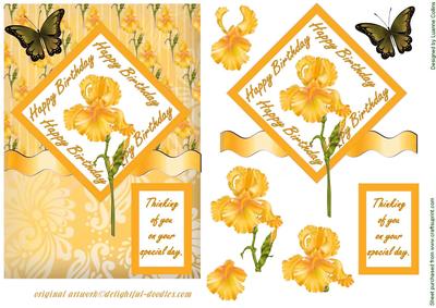 Yellow Birthday Iris Card Topper