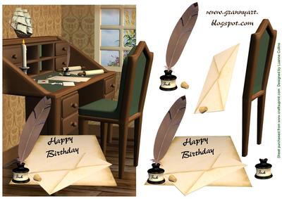Vintage Desk Birthday Card Topper
