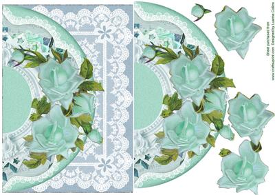Aqua Roses and Lace Card Topper