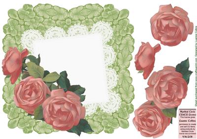 Peachy Pink Battenburg Roses Card Front