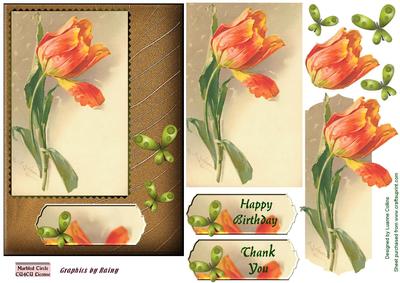 Butterfly Tulip Orange Card Topper
