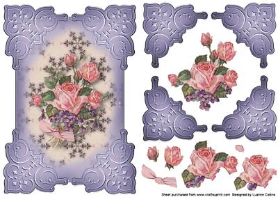 Rose and Violet Embossed Lavendar Corners Card Topper