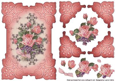 Rose and Violet Embossed Pink Corners Card Topper