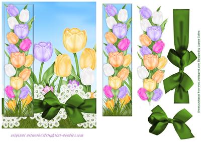 Tulip Border Card Front Green Bow