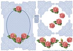Embossed Blue Corners Rose Card Front