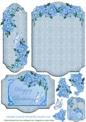 Floral Fancy Blue Bookmark Pocket Card Topper