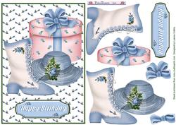 Victorian Birthday Boot Blue Card Front