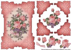 Rose and Violet Embossed Pink Corners Card Topper