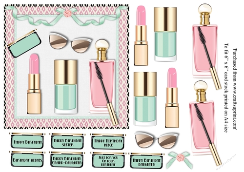 Female birthday card make up topper for 6x6 card