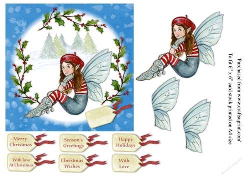 Childrens Christmas Fairy 6x6 topper with various greeting tags