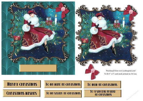 Art Deco female Christmas card topper for 6x6 card