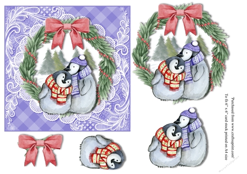 Cosy Christmas penguins in hats and scarves topper for 6x6 card