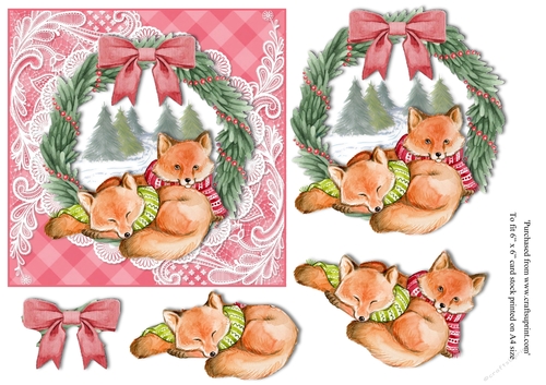 Cosy Christmas foxes in scarves topper for 6x6 card