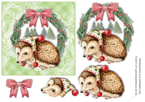 Cosy Hedgehog in hat topper for 6x6 card
