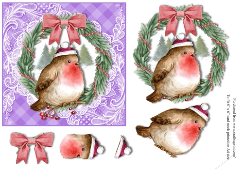Cosy Robin in hat topper for 6x6 card