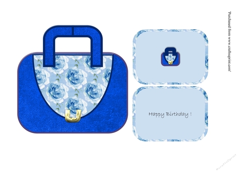 Blue handbag with floral flap and metal clasp mini kit