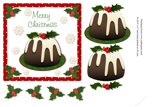 Christmas pudding with holly topper for 6x6 card in red