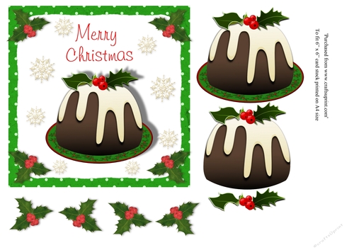 Christmas pudding with holly topper for 6x6 card in green