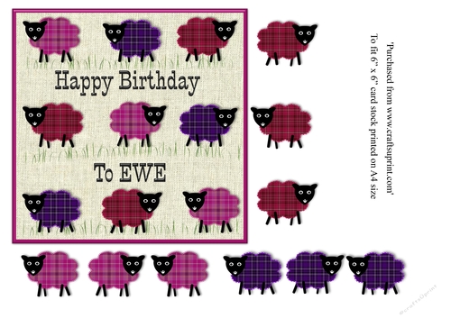 Happy Birthday to EWE tartan sheep 6x6 topper